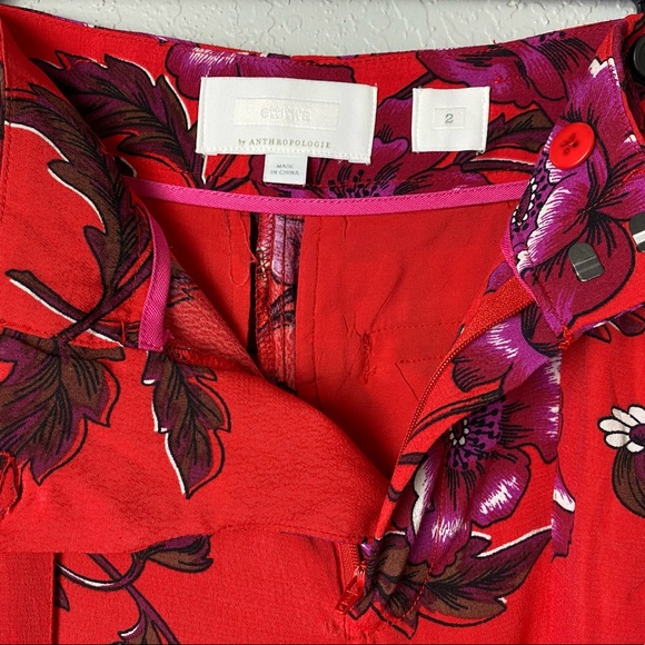 Anthropologie Pants Margo Wide Leg Red Floral Flowy Trousers sz 2 - Picture 6 of 10